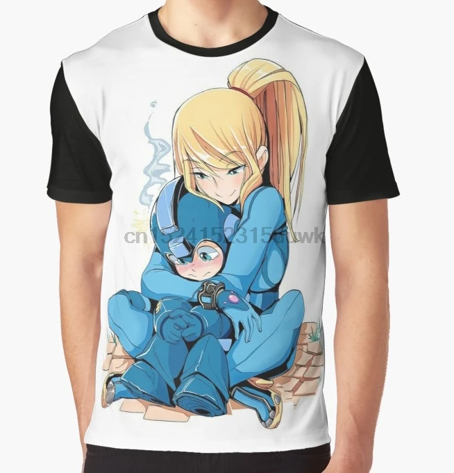 

All Over Print T-Shirt Men Funy tshirt Megaman & Samus Short Sleeve O-Neck Graphic Tops Tee women t shirt