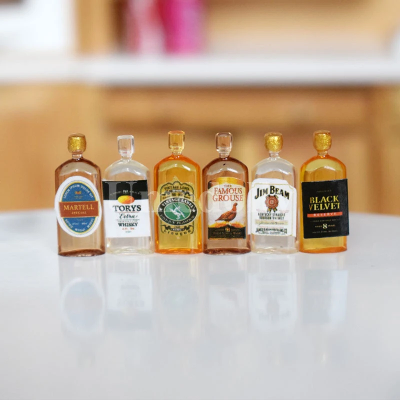 1/12 Dollhouse Miniature Wine Whisky 6PCS OB11 BJD Doll Food Drink Pretend Play Kitchen Accessories Toy