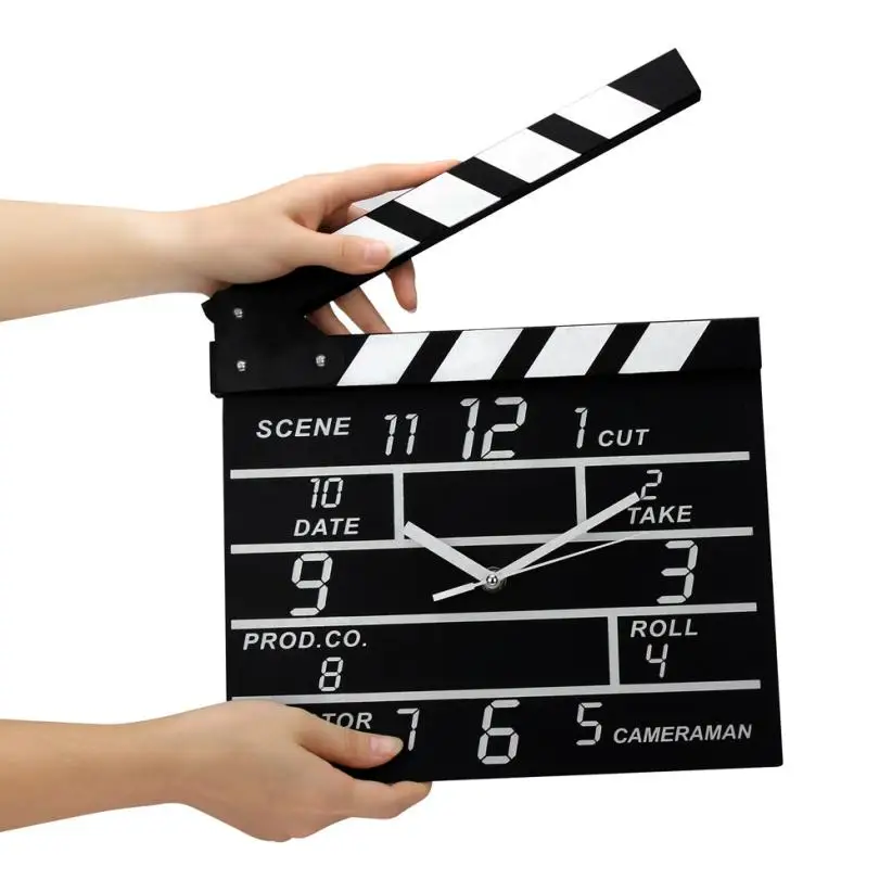 

Hot sale Cinema Movie Slate Analog Wall Clock Clapper Film Modern Home Black