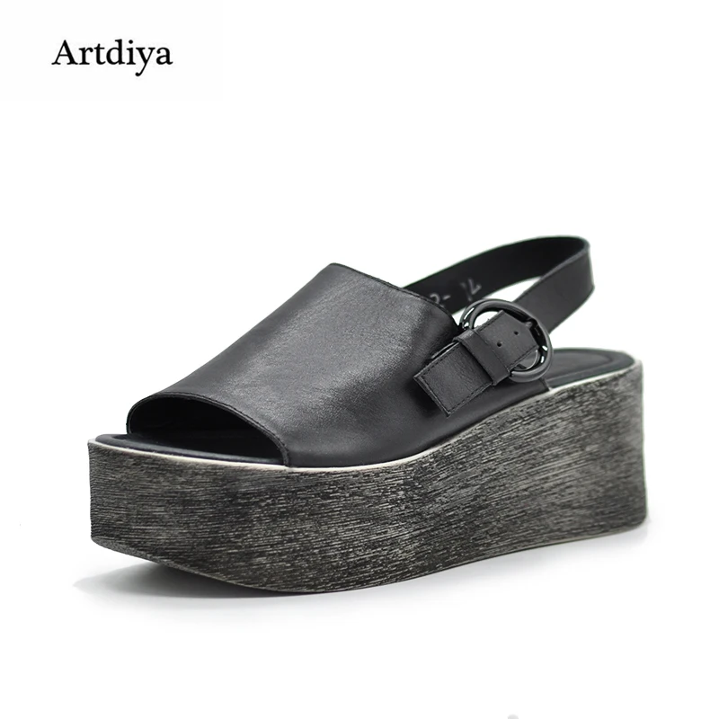 

Artdiya Original Retro Thick Sole Slope Women Sandals Platform Genuine Leather Sandals Handmade High Heels Shoes 1702-69L