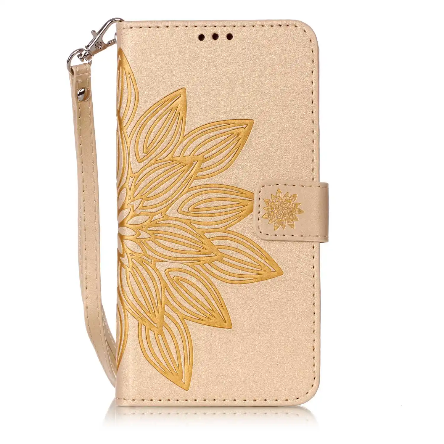 Flower Printing Leather Flip Stand Wallet Cover Phone Case