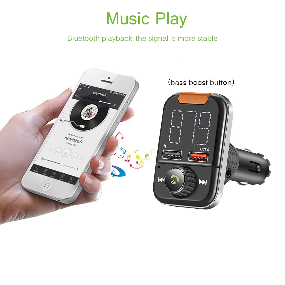 Onever беспроводной Bluetooth fm-передатчик MP3 аудио плеер Поддержка бас высокий качественный игрок Встроенный микрофон громкой связи