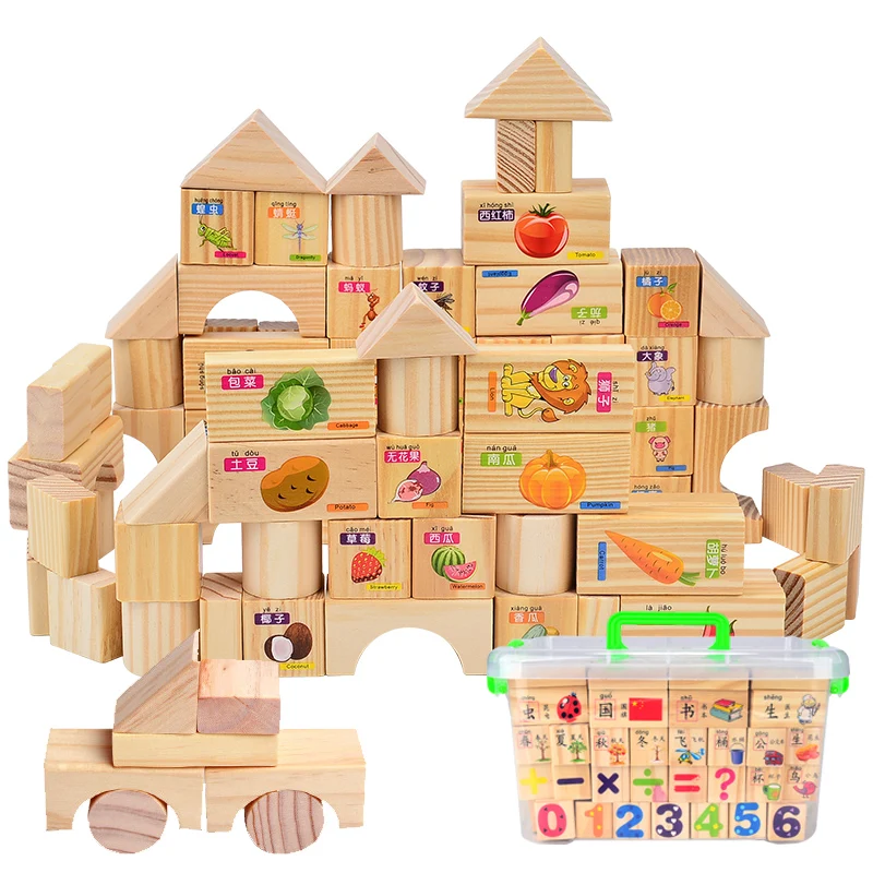 103PCS Wooden Building Blocks Early Education Digital Animal English Block Parent-child Interactive Toy Gift for Baby Children | Игрушки и