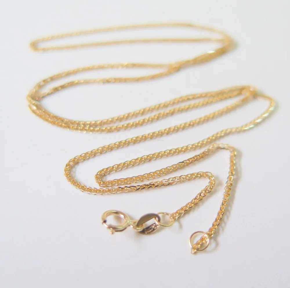 Pure 18K Yellow Gold Necklace Special 0.8mm Wheat Link Chain Necklace