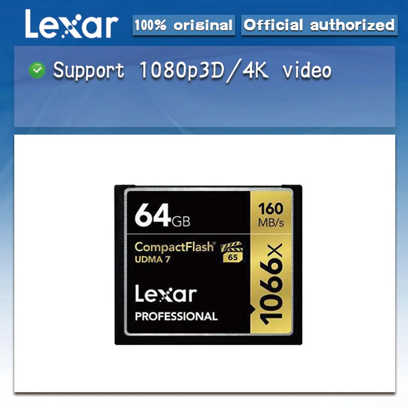

Lexar UDMA 7 CF Card 1066x 64GB 32GB Up to 160MB/s VPG-65 16GB 128GB Compactflash Memory card for Full HD/3D and 4K video