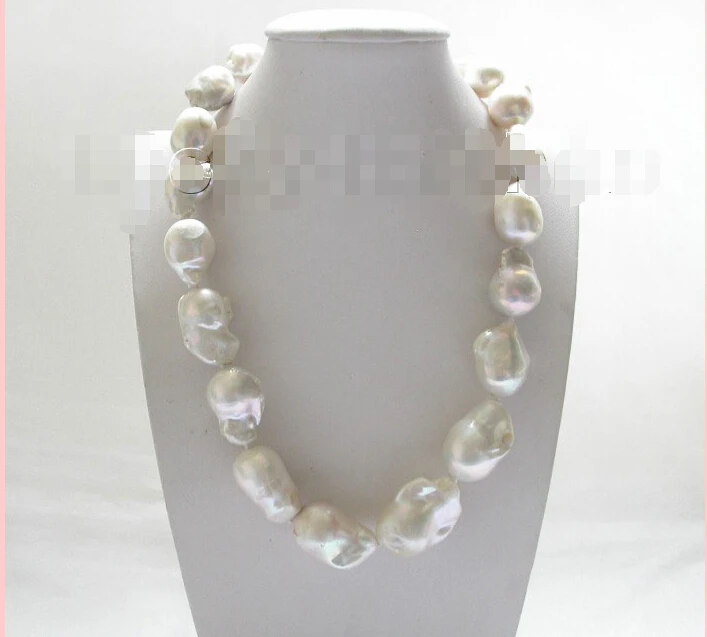

FREE shipping> HUGE 29mm natural luster white Reborn keshi pearls necklace 925s clasp j8583 6.07