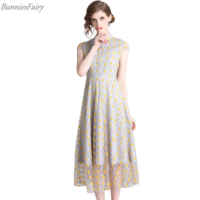 BunniesFairy 2019 летнее женское элегантное платье средней длины в китайском стиле с