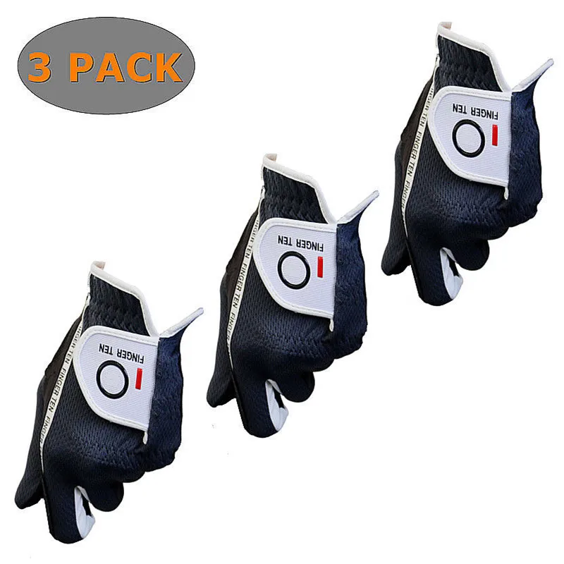 Finger Ten Men Golf Gloves Left Hand Right Lh Rh Value 3 Pack Rain Hot