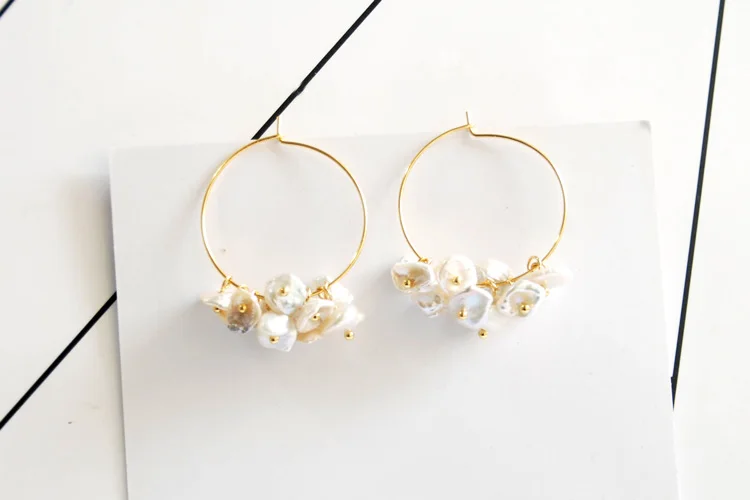Модные золотые ювелирные изделия натуральный жемчужные серьги-кольца ручной работы дизайнер для женщин подарок элегантный романтический