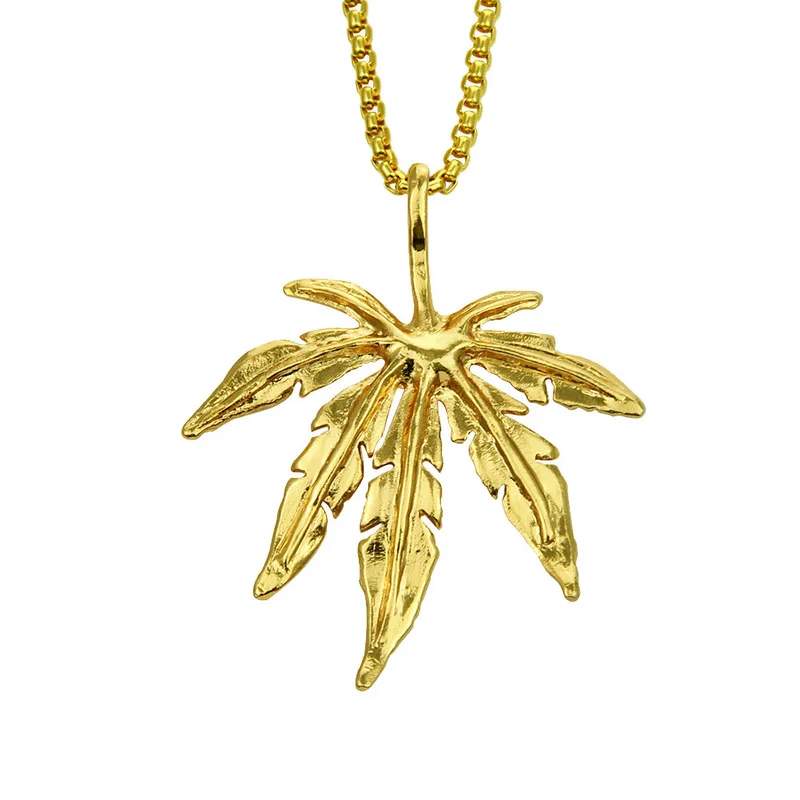 

of European and American hip hop marijuana leaf gold pendant necklace personality maple leaves men hipster sautoir