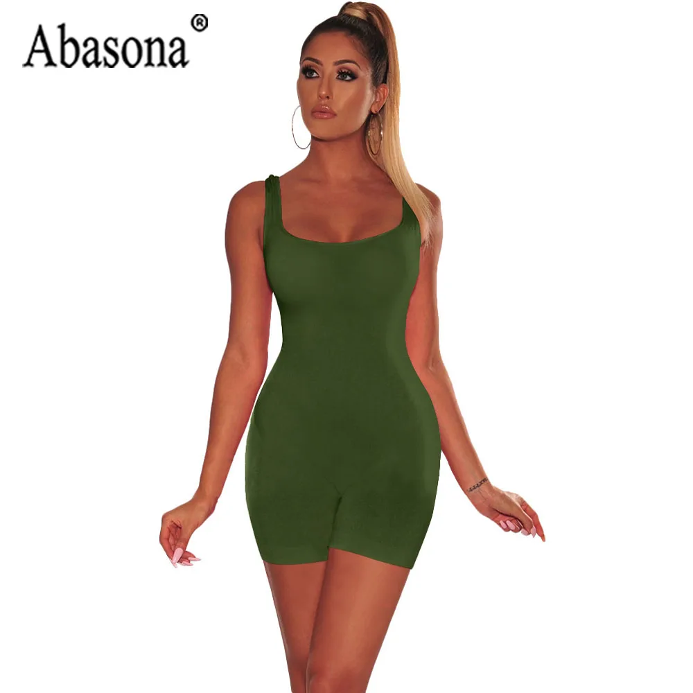 Abasona Для женщин Твердые Bodycon пикантный пляжный костюм с открытой спинкой короткие комбинезоны, женские костюмы летняя повседневная спортивная одежда спортивный комбинезон