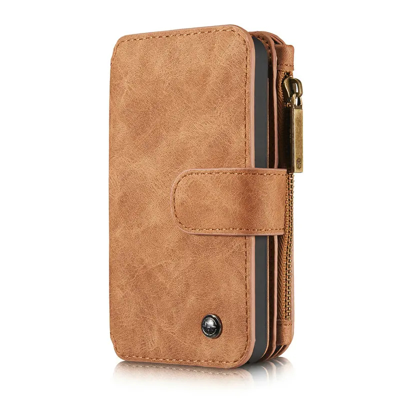 007-Brown Для iPhone Xs Max бумажник съемный кожаный чехол для iPhone 5 6 7 8 Plus X Xs Xr Xs Max 14 карта Женский кошелек с несколькими отделениями сумка для телефона - Цвет: 007-Brown