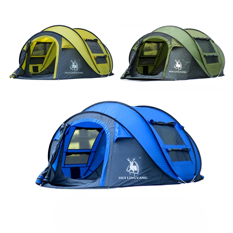 

HUILINGYANG Outdoor 3-4 Persons Automatic Speed Open Throwing Pop Up Windproof Waterproof Beach Camping Tent Large Space