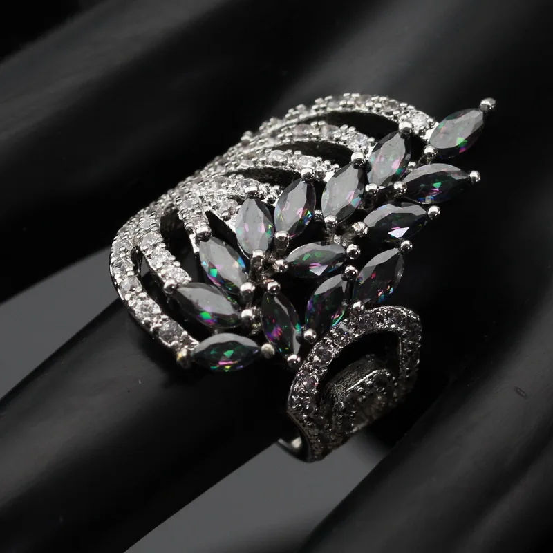 

Multicolor Rainbow Cubic Zirconia Wedding Rings For Women Silver 925 Jewelry Free Gift Box
