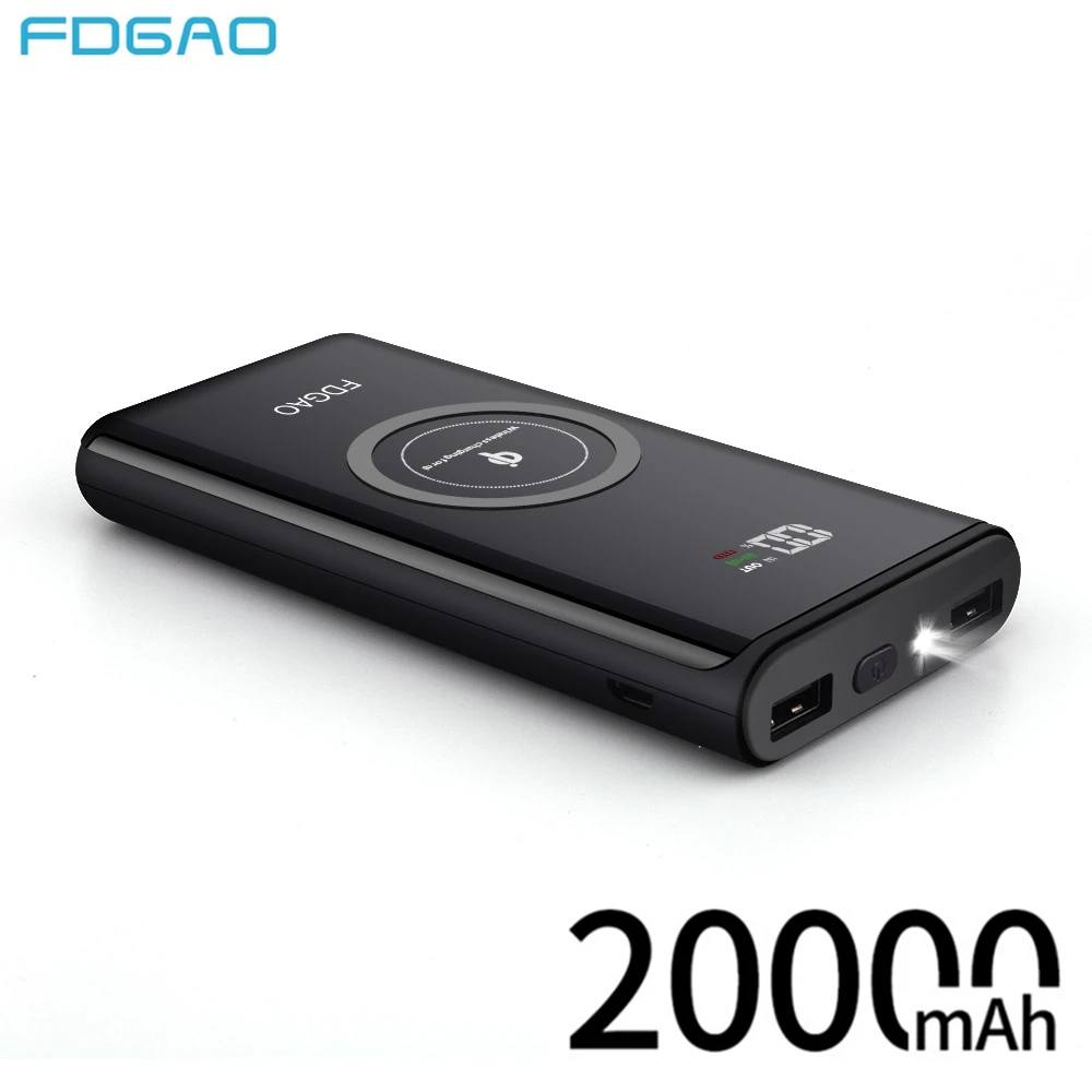 FDGAO power Bank 20000 мАч QI Беспроводное зарядное устройство для мобильного телефона USB power bank Внешняя батарея для iPhone XS Max XR 8 X samsung S9 S8