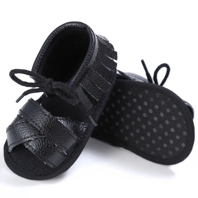 Милый 2017 Обувь для девочек новорожденных летние пляжные сандалии из искусственной кожи с кисточками Prewalker Обувь 0-18 м