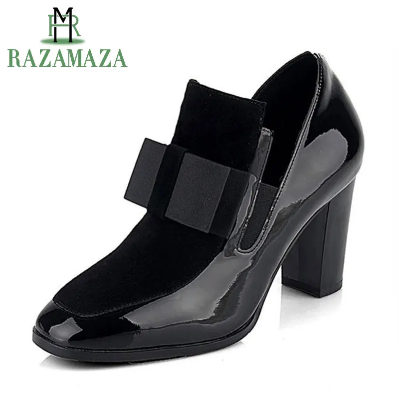 

RAZAMAZA Women Real Natrual Genuine Leather High Heel Boots bowknot Ankle Boots Footwear ladies high heel Shoes R4549 Size 34-43