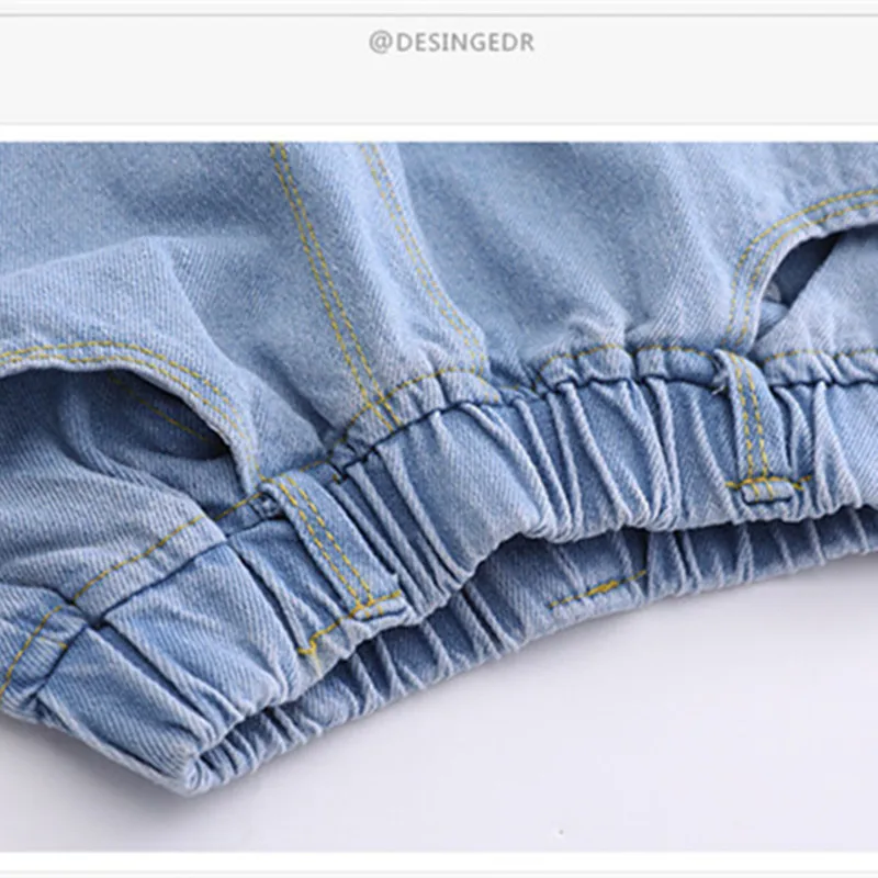 DFXD 2018 Spring Autumn New Arrival Teen Girls Star Print Straight Light Blue Ripped Jeans Pants Children Cotton Pants 3-14Years