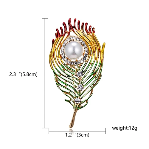 RINHOO Fashion Handmade Colorful Camellia Flower Leaf Plants Crystal Rhinestone Collar Brooch Pin for Women Men Costume Jewelry - Metal color: Pearl Leaf