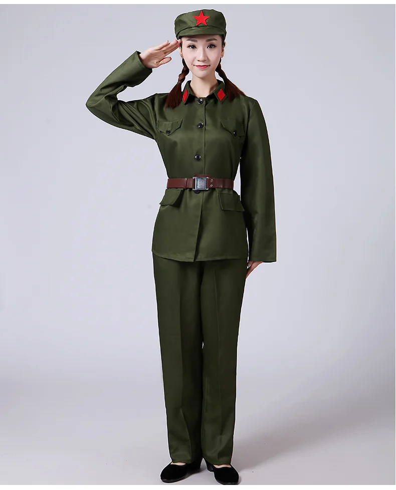 Армейский зеленый костюм, красный армейский воин, женская одежда для выступлений, маскарадная одежда, женская военная одежда, униформа для женщин