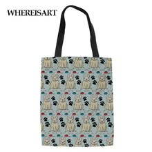 WHEREISART, с принтом "Французский Бульдог",, многоразовые сумки для продуктов, Холщовая Сумка для покупок, женские складные сумки, Студенческая сумка для девушек