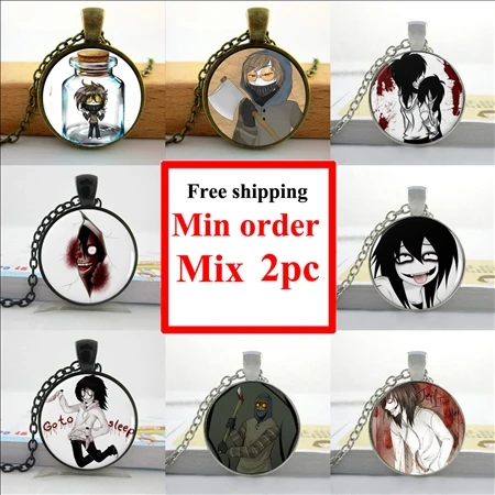 

2016 Creepy Pasta Ticci Toby Necklace Jeff and Jane the Killer Jewelry Pendant Glass Cabochon HZ1
