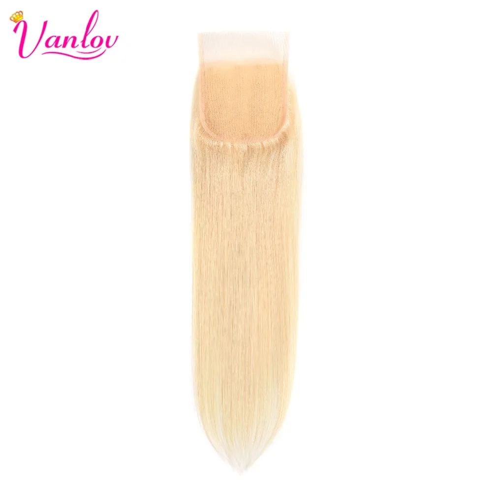 Vanlov 100% человеческие волосы прямые 613 блондинка синтетическое закрытие шнурка с ребенком волос 8-20 дюймов волосы remy Прямые синтетическое