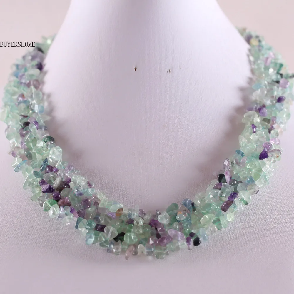 

Free Shipping Jewelry 4X8MM Natural Multi-color Fluorite Chip Beads Nylon Line Weave Necklace 18" 1Pcs E031