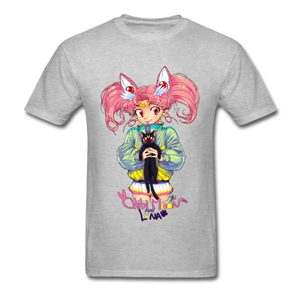 Chibi Moon Luna Geek Short Sleeve Tees NEW YEAR DAY Round Collar 100% Cotton Fabric Men T-Shirt Geek Sweatshirts 2018 Newest Chibi Moon  Luna grey
