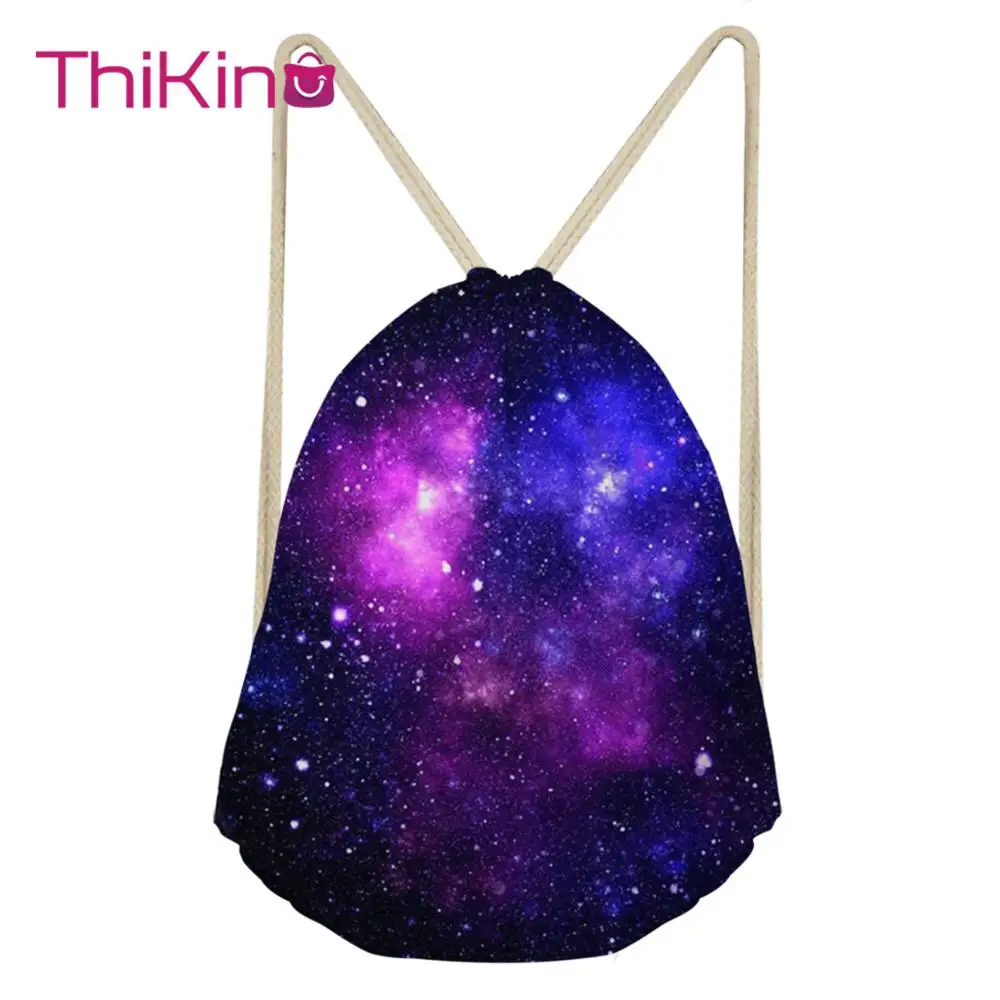 Thikin Pink Galaxy Paint Casual Sack Drawstring Bag for Women Travel Backpack Toddler Softback Lady Beach