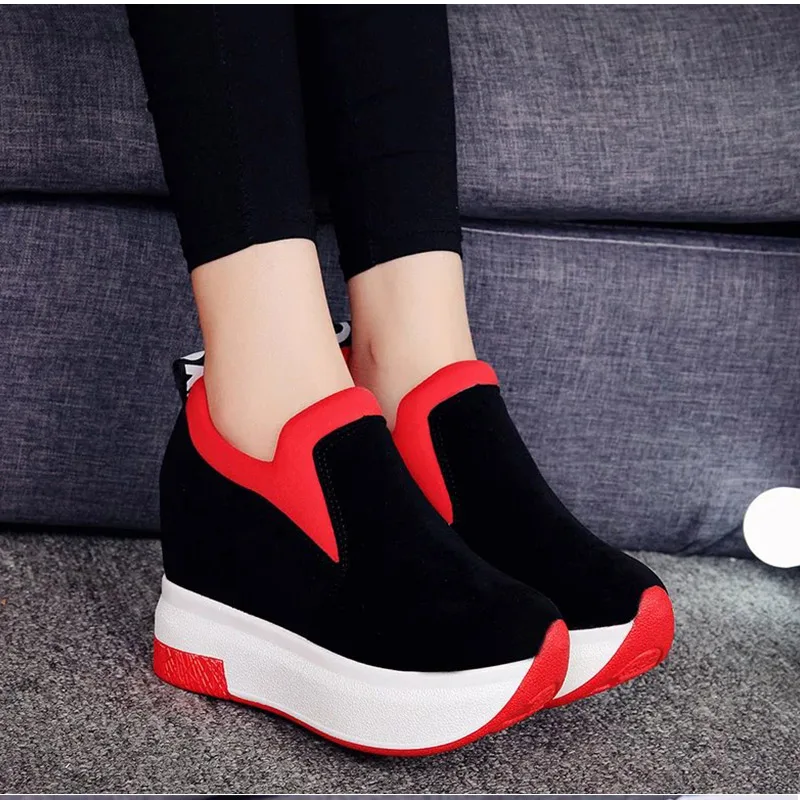 MCCKLE/Осенняя повседневная обувь на плоской платформе, визуально увеличивающая рост; женская обувь из флока без шнуровки на толстой резине; женская обувь