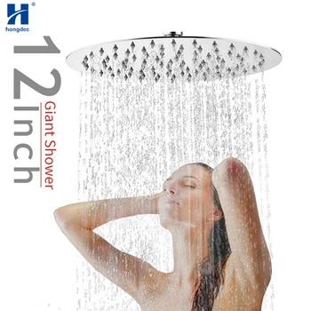 

Hongdec Fixed Mount Adjustable Stainless Steel round 12 inch Ultra Thin Rain Shower Head Chrome