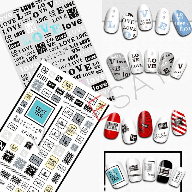 Текстовая бирка LOVE Nail Наклейка для украшения ногтей Золотой Черный задний клей на этикетке наклейки для маникюра дизайн ногтей Наклейка s буква