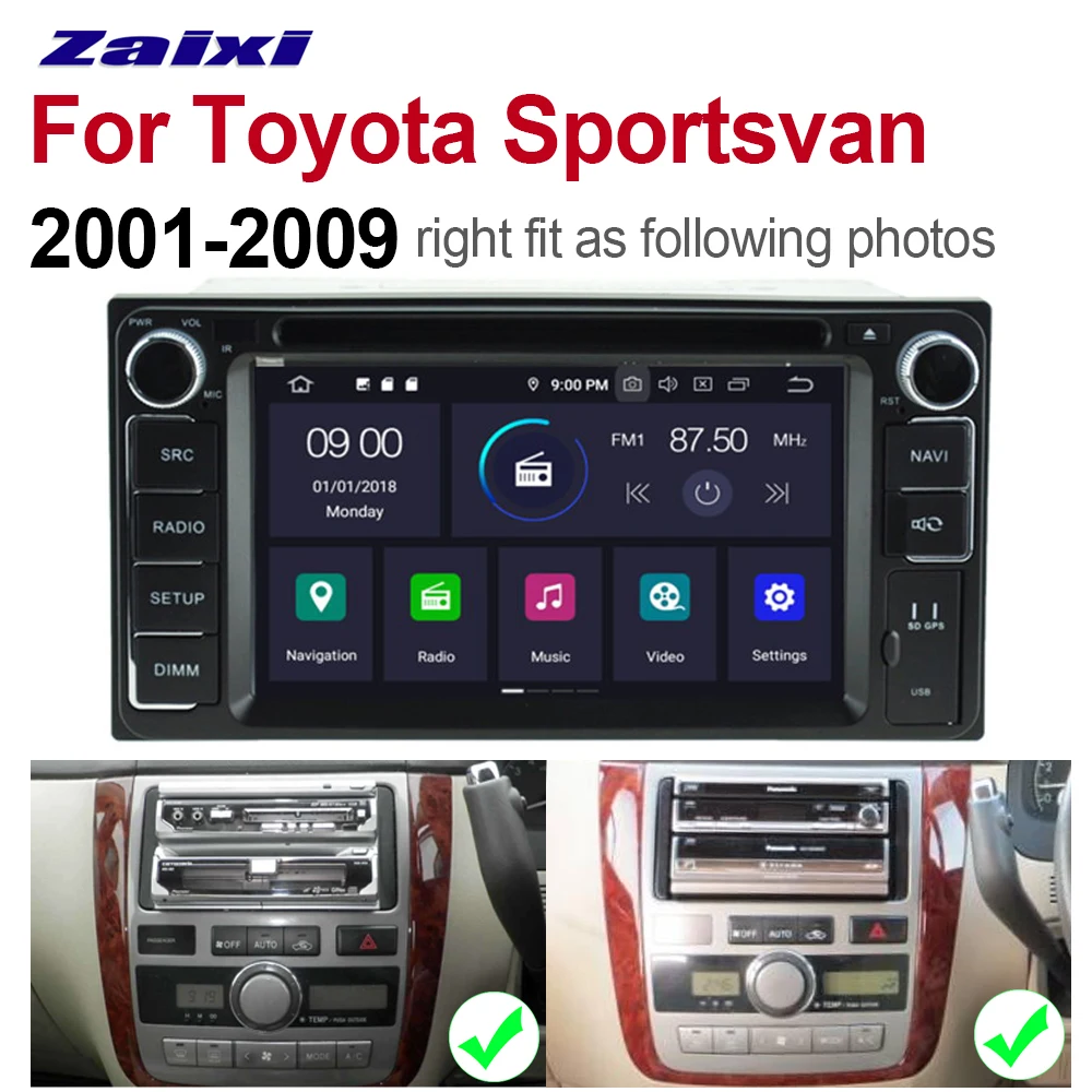Excellent ZaiXi For Toyota Sportsvan 2001~2009 2 DIN Car Android 9 GPS Naviation Multimedia system Bluetooth Radio Amplifier WIFI HD 5