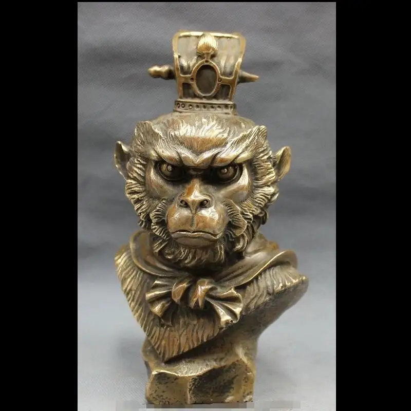 

wan67104059+++9" Chinese Bronze Great Sage Equalling Heaven Sun WuKong Monkey King Head Statue