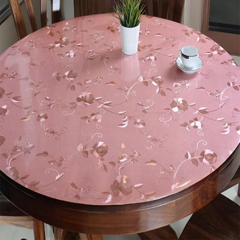 BALLE круглый ПВХ стол покрытие Прозрачная крышка протектор стол коврик мягкий Стеклянный Обеденный Скатерть сверхмощный пластиковый коврик-розовая роза