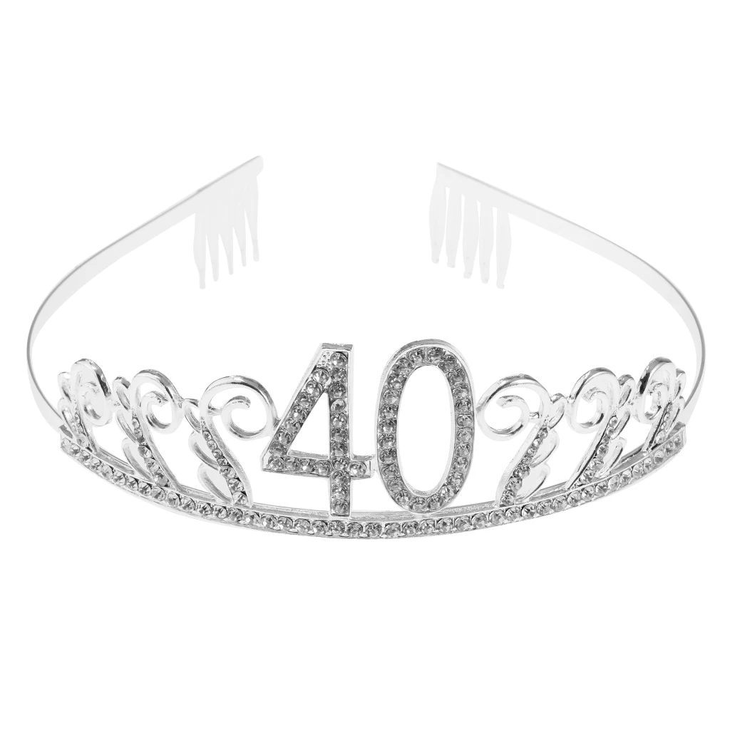 Silver Crystal Rhinestone Tiara Birthday Anniversary Crown Headwear Age 40 60