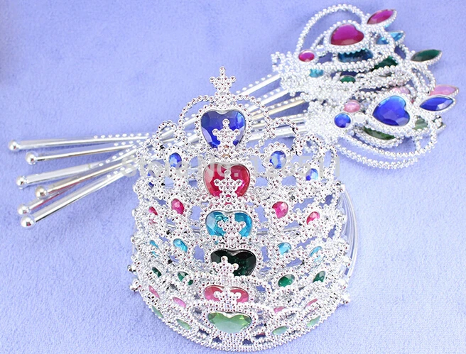 

Crown Princess Elsa Cosplay Plastic Crown Tiara Girls Hair Accessories Magic Wand + Crown