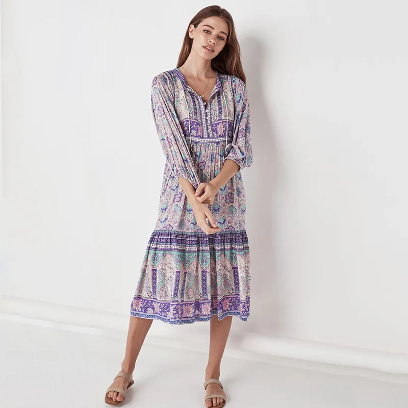 

Beach Dresses Cover Swimwear Dress Plus Size Up Tunic Pareo And Swimsuit Woman Big Yards Neck Print Condole Acetate