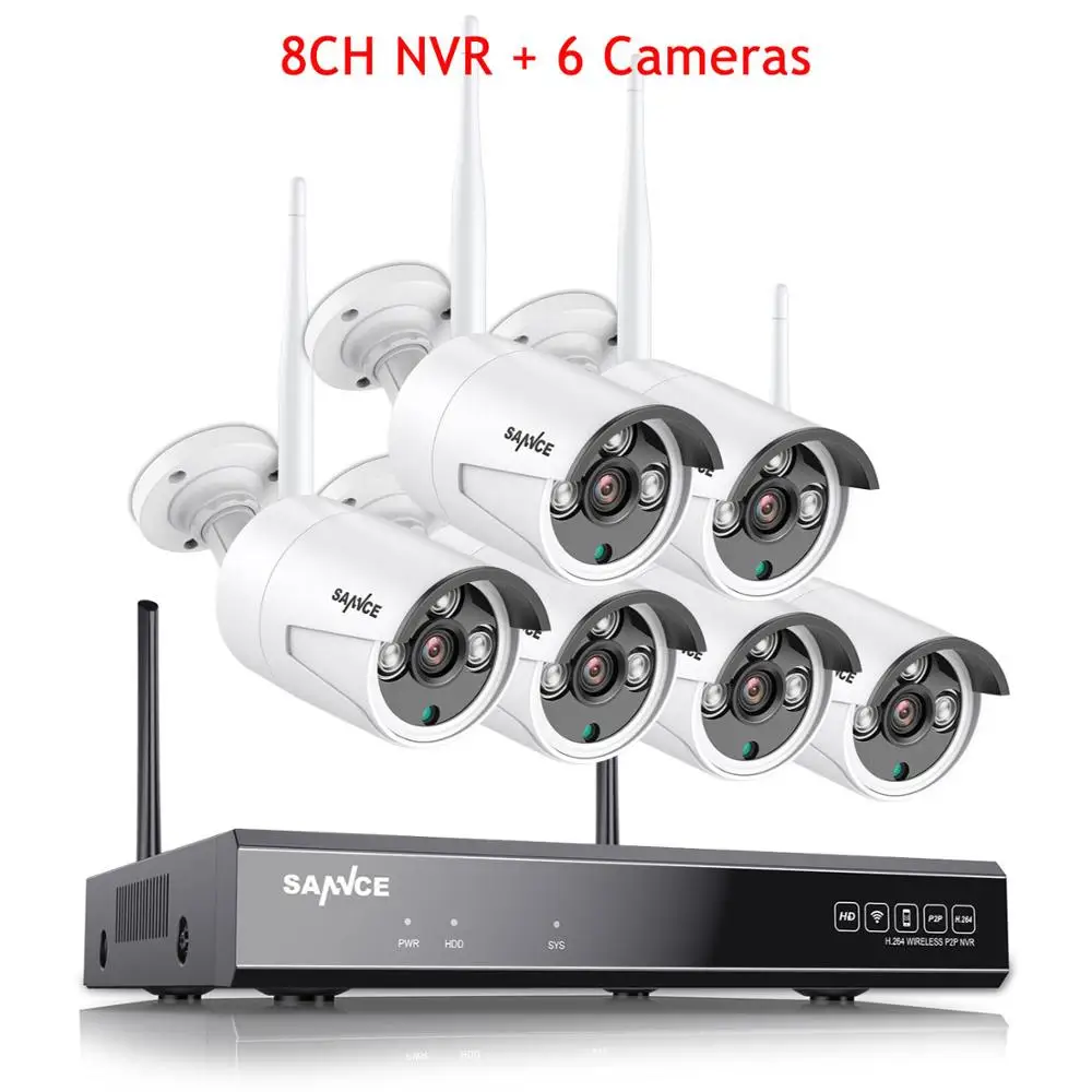SANNCE 8CH 1080 P, HD, Wi-Fi, сетевому видеорегистраторУ 2 ТБ HDD CCTV Камера Системы 1.3MP Водонепроницаемый Беспроводной безопасности Камера 4/6/8 Камера наблюдения Наборы - Color: 8CH NVR and 6 Camera