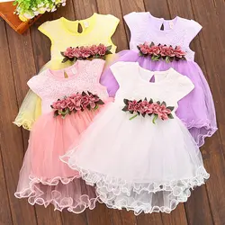 Детское летнее платье для девочек, одежда для первого дня рождения, крещения, торжественное платье-пачка с цветочным узором для вечерние
