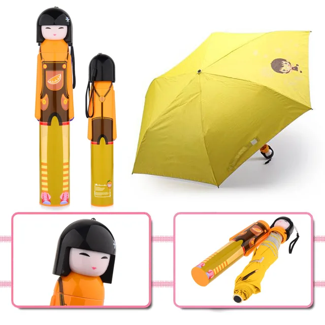 Novelty Kokeshi Doll Folding Umbrella Japanese Dolls Cute Bottle Folding Kimono Girl Traditional