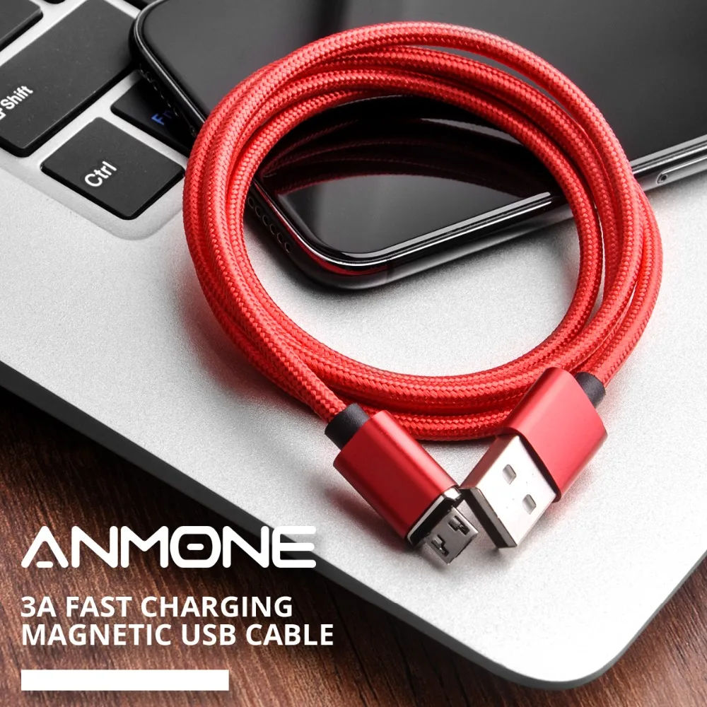 ANMONE Магнитный кабель быстрое зарядное устройство Micro USB кабель 1 м 2 м Android данных шнур Магнит зарядки для мобильного телефона провод для быстрого заряда