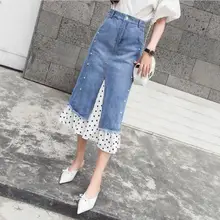 Летняя юбка Новые Большие размеры S-2XL женские волнистые оборки трапециевидная джинсовая модная индивидуальная Высокая талия труба/Русалка Юбка