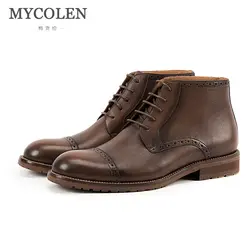 MYCOLEN Новый Для мужчин «Bullock» из натуральной кожи Повседневное Мужская обувь Ботильоны мотоциклетные На зимнем меху сапоги Для мужчин