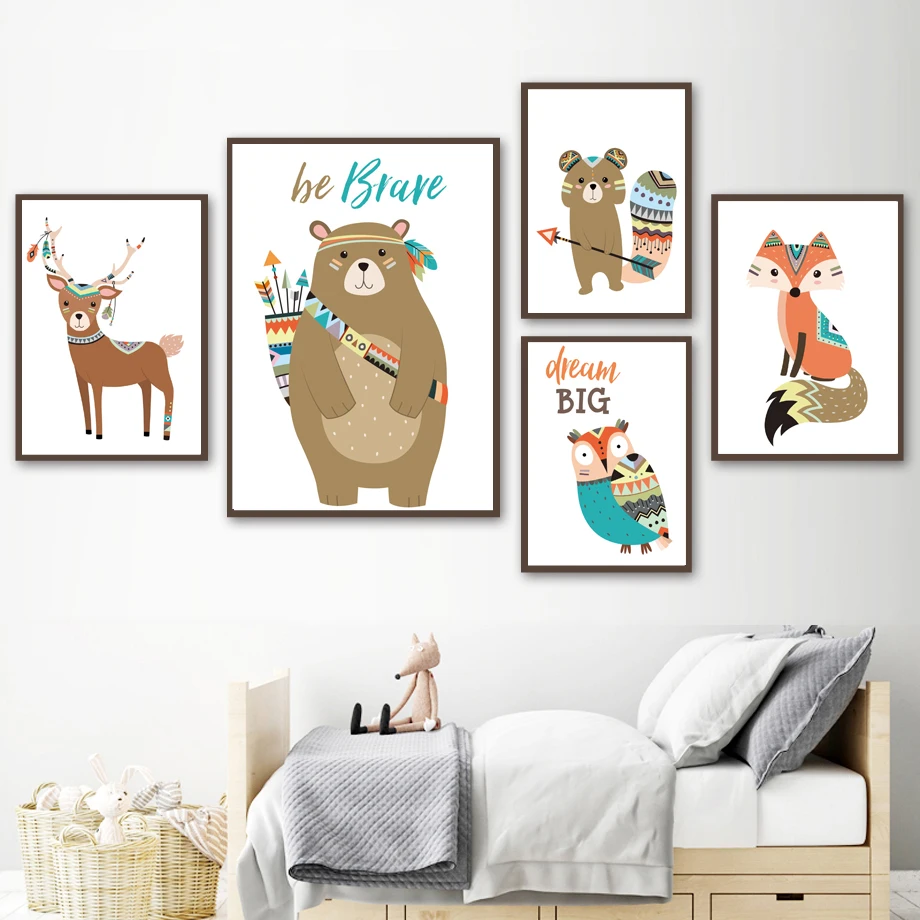 

Bear Fox Deer Owl Quotes Be Brave Wall Art Canvas Painting Nordic Posters And Prints Wall Pictures Baby Kids Room Nursery Decor