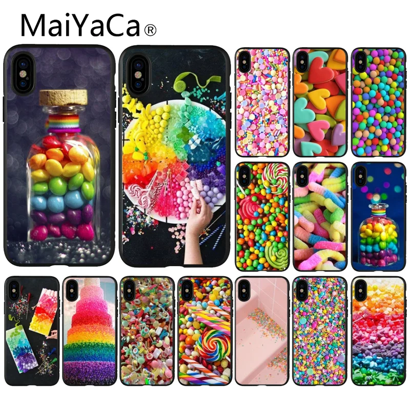 

MaiYaCa Rainbow Candy Pattern TPU black Phone Case Cover Shell for iPhone X XS MAX 6 6s 7 7plus 8 8Plus 5 5S SE XR