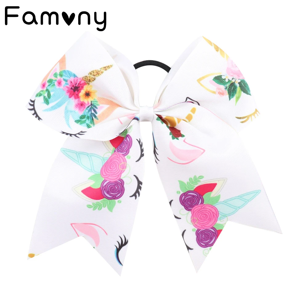 

7" Large Cheer Bows With Elastic Band For Kids Girls Handmade Printed Ribbon Ponytail Hair Bows Holder Hair Accessories