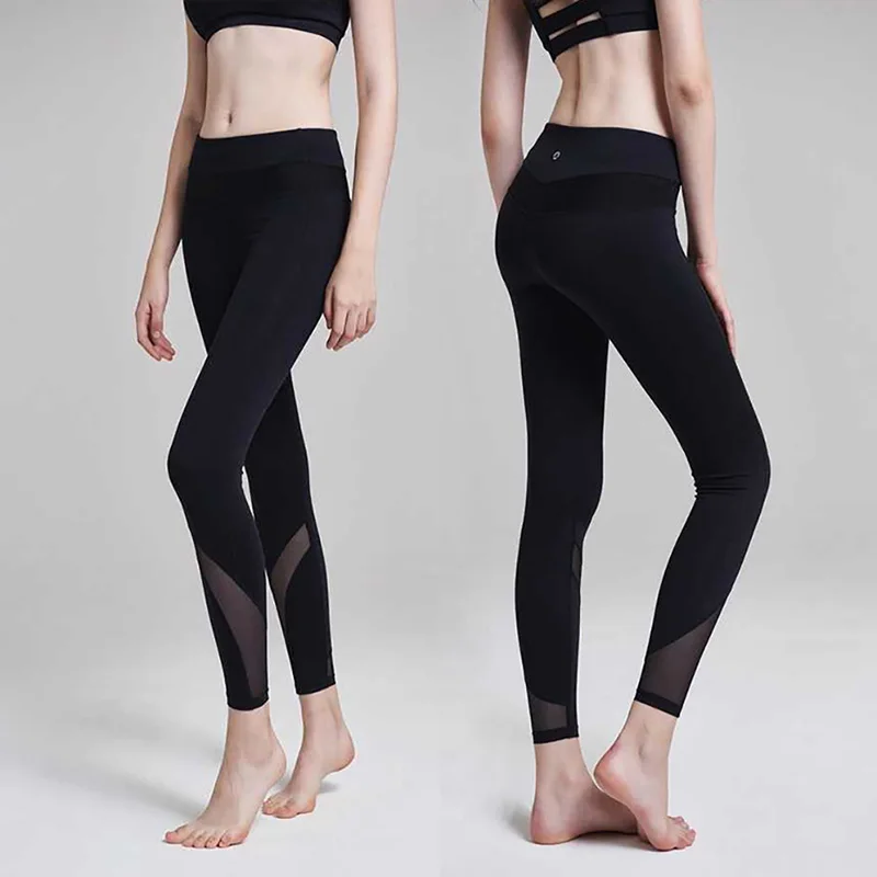 

New Quick-drying Net Yarn Yoga Pants Black High Waist Elastic Running Fitness Slim Sport Pants Gym Leggings for Women Trousers