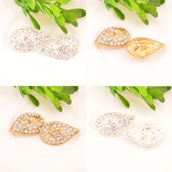 

New Arrival Rhinestone Leaf Buttons Loop Back 25MM*15MM 100pcs/lot Gold Color Or Silver Color KD321